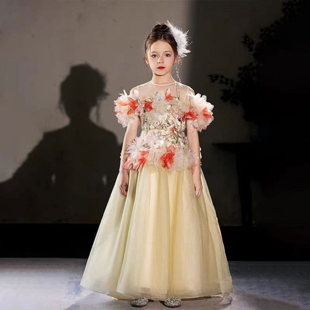 Jill Luxury Embroidery Champagne A-Line Girl Dress J064