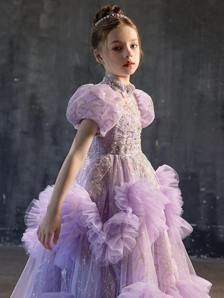 Jill Luxury Luxury Beaded Lilac Girl Dress Arabic Long Dress J184