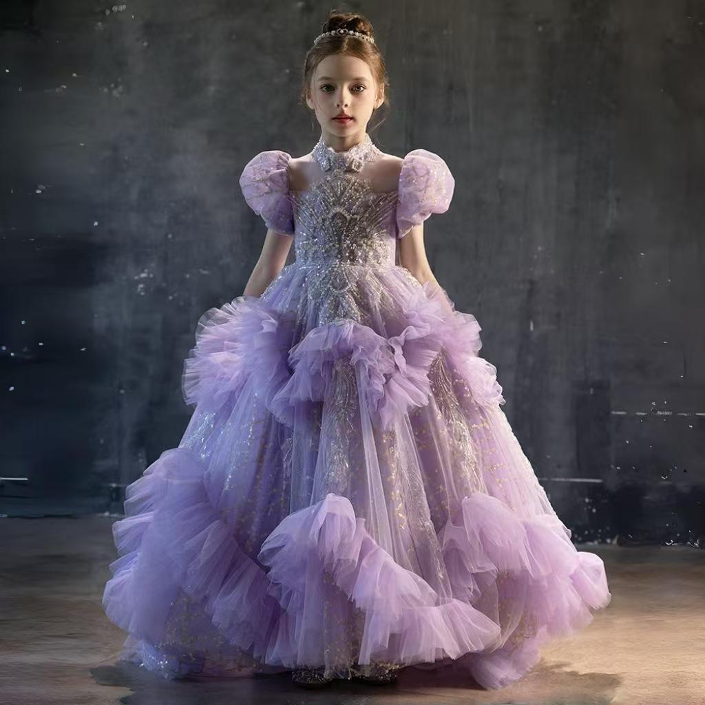 Jill Luxury Luxury Beaded Lilac Girl Dress Arabic Long Dress J184