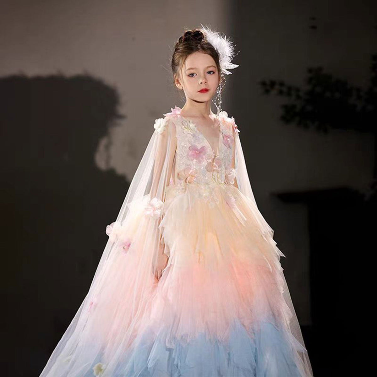 Jill Luxury Multicoloured Girl Dress with Flowers for Birthday J065