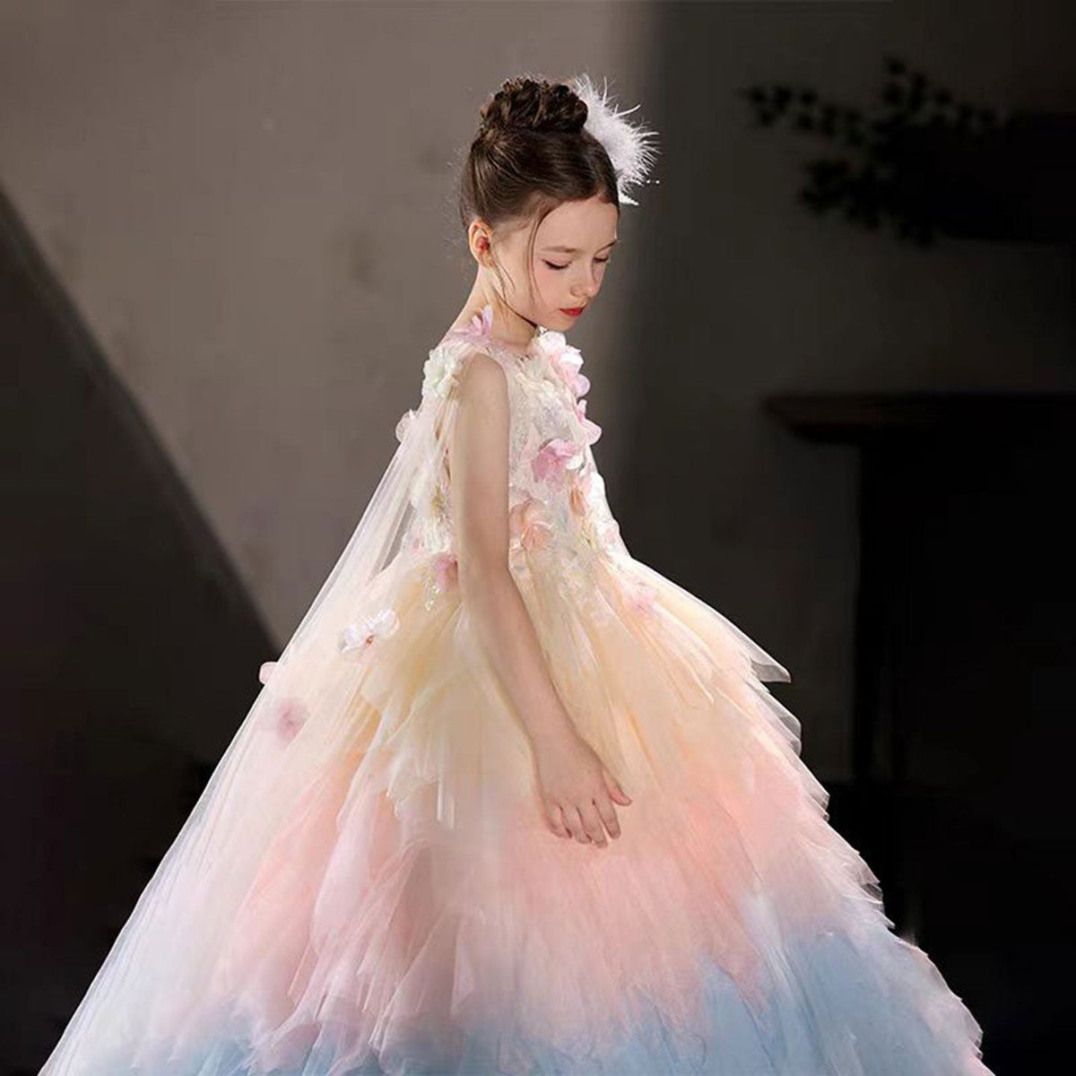 Jill Luxury Multicoloured Girl Dress with Flowers for Birthday J065