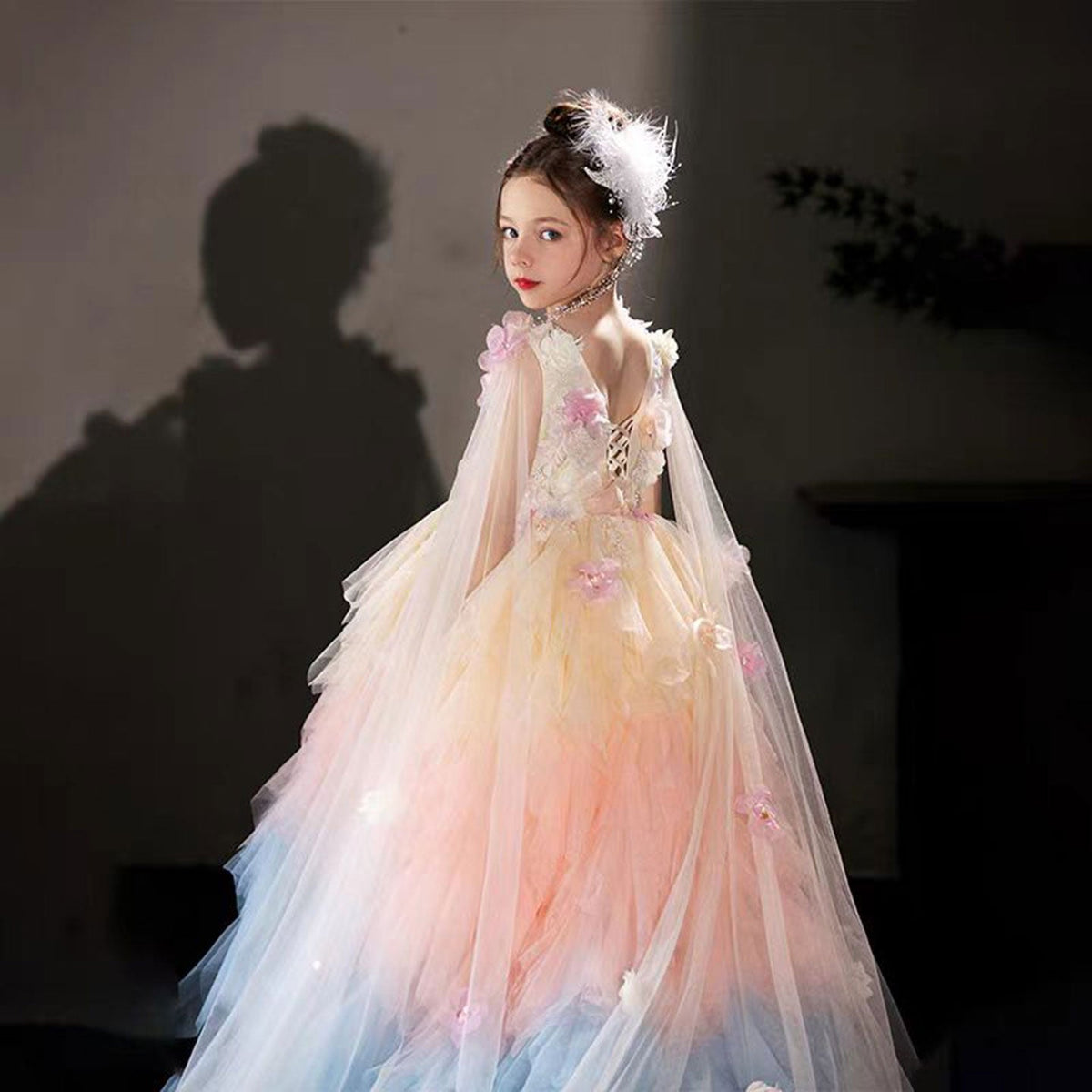 Jill Luxury Multicoloured Girl Dress with Flowers for Birthday J065