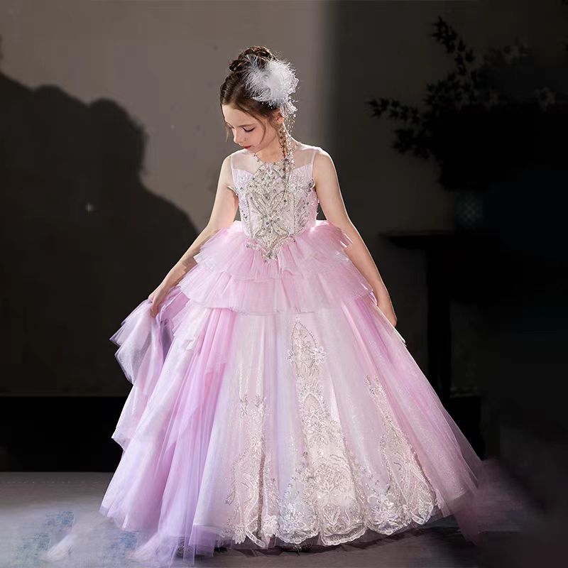 Jill Luxury Pink Beading Princess Birthday Girl Dress J125