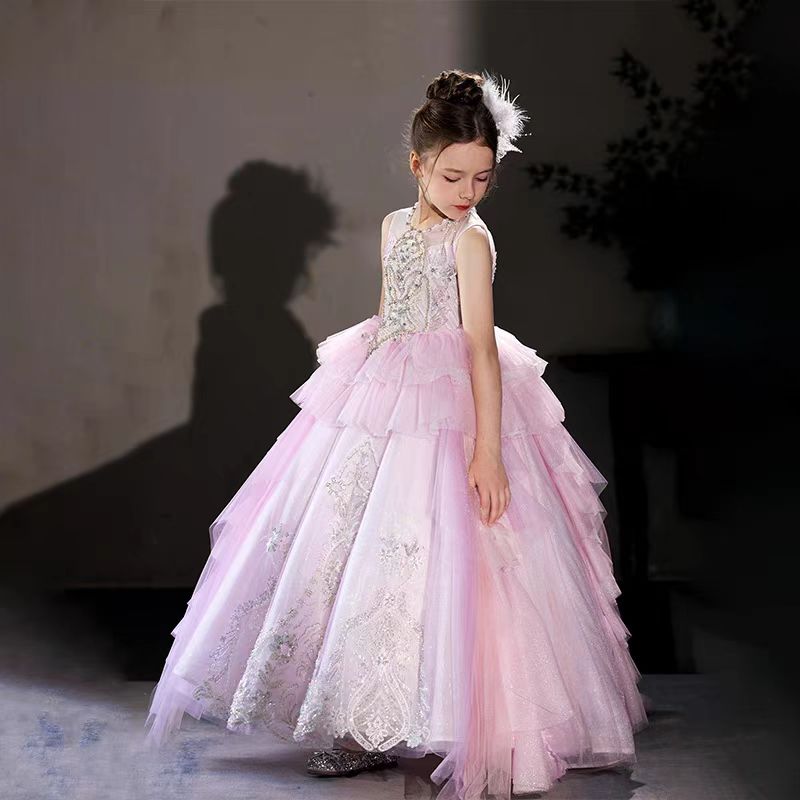 Jill Luxury Pink Beading Princess Birthday Girl Dress J125