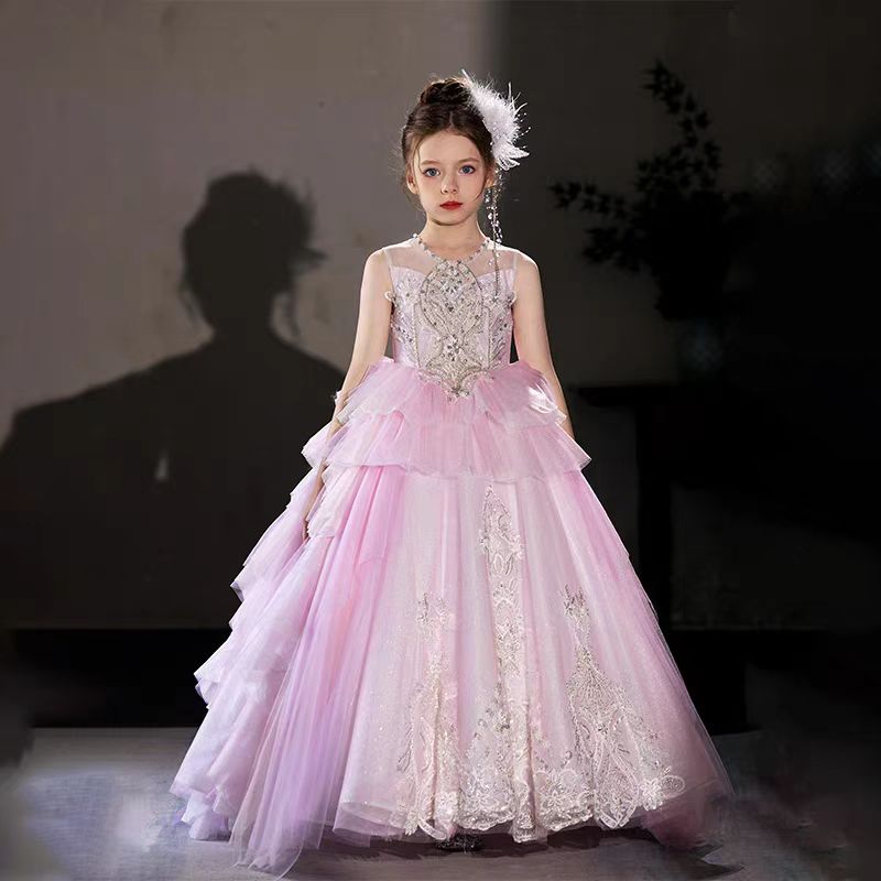 Jill Luxury Pink Beading Princess Birthday Girl Dress J125