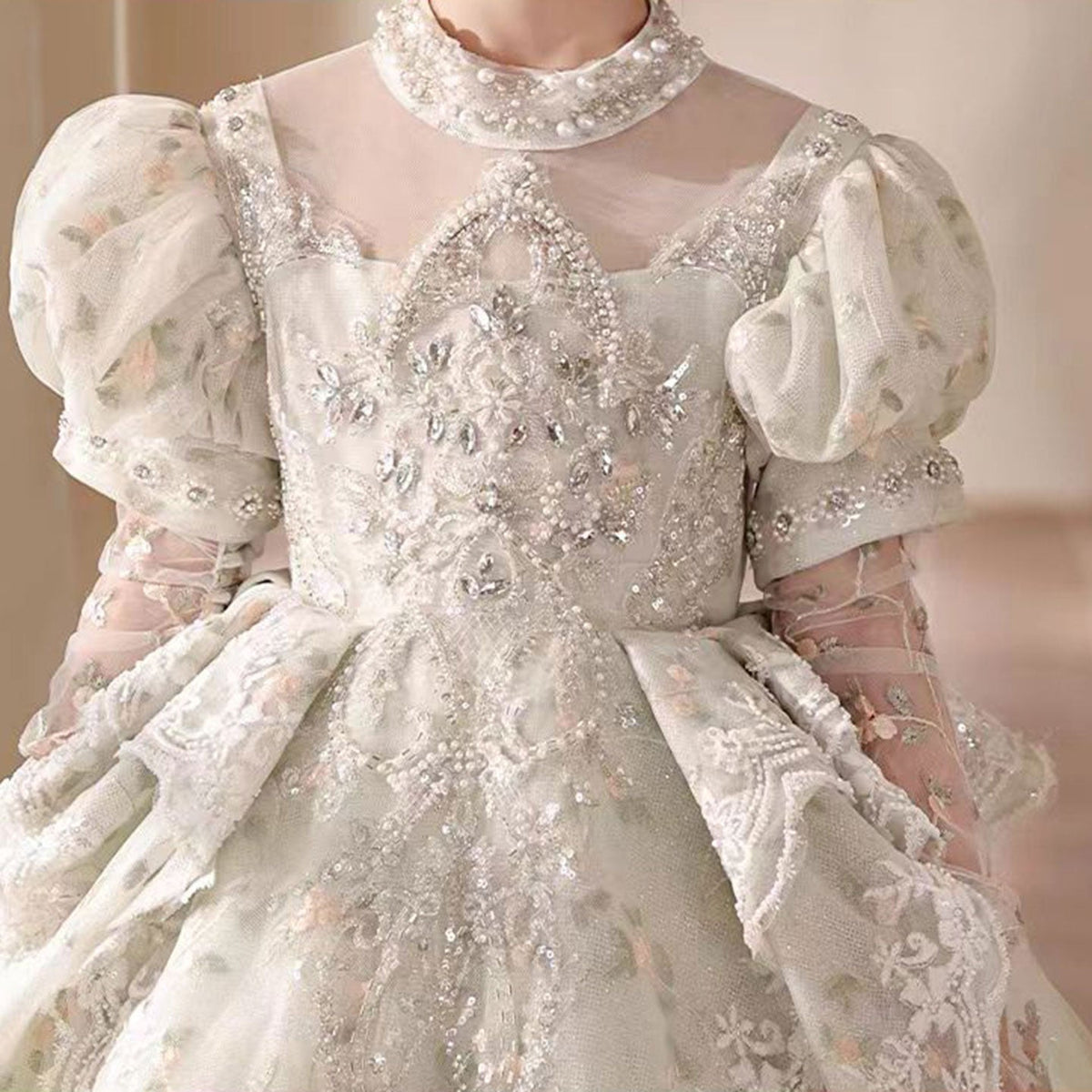 Jill Luxury Sage Green Birthday Girl Dress with Sleeve J314