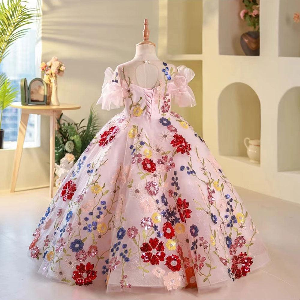 Jill Luxury Sequined Floral Long Birthday Girl Dress J236