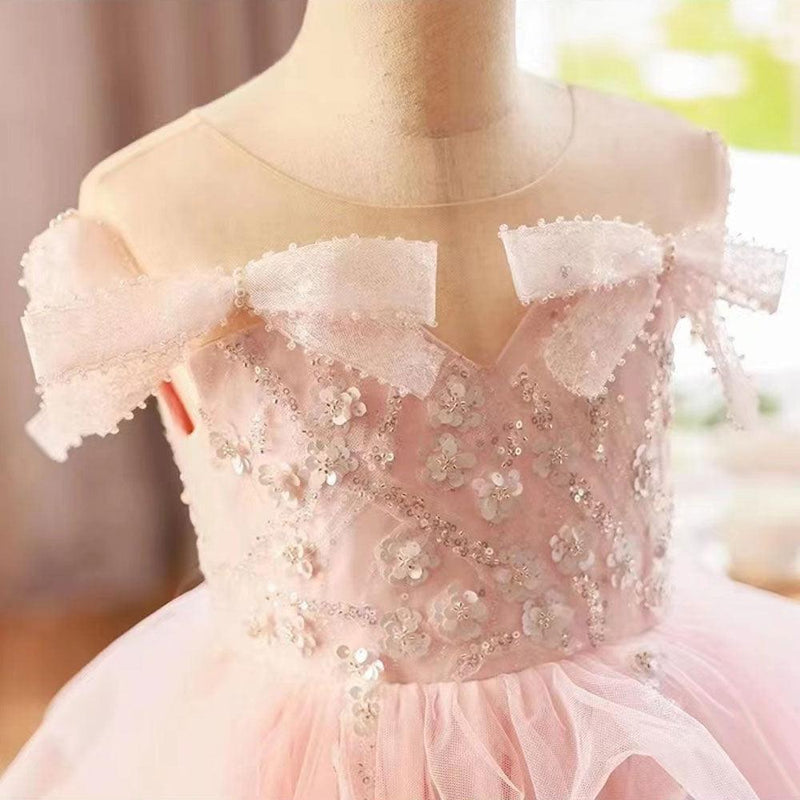 Jill Luxury White Girl Dress Sequined Kids Birthday Girl Dress J214