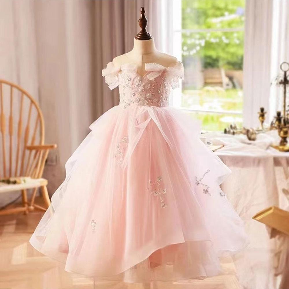 Jill Luxury White Girl Dress Sequined Kids Birthday Girl Dress J214