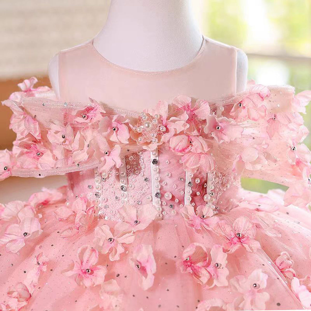 Jill Pink 3D Flowers Girl Dress Toddler Kids 1st Birthday Party Gown J489
