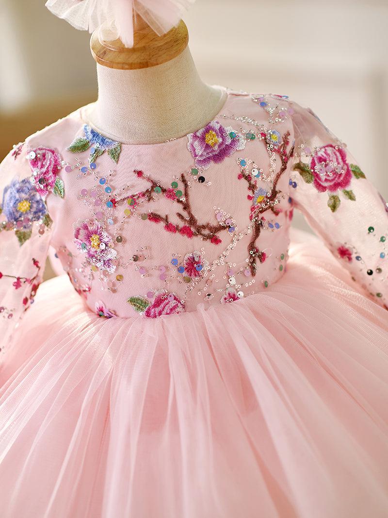 Jill Pink Baby Lace Long Sleeve Adorable Baby Birthday Girl Dress J054