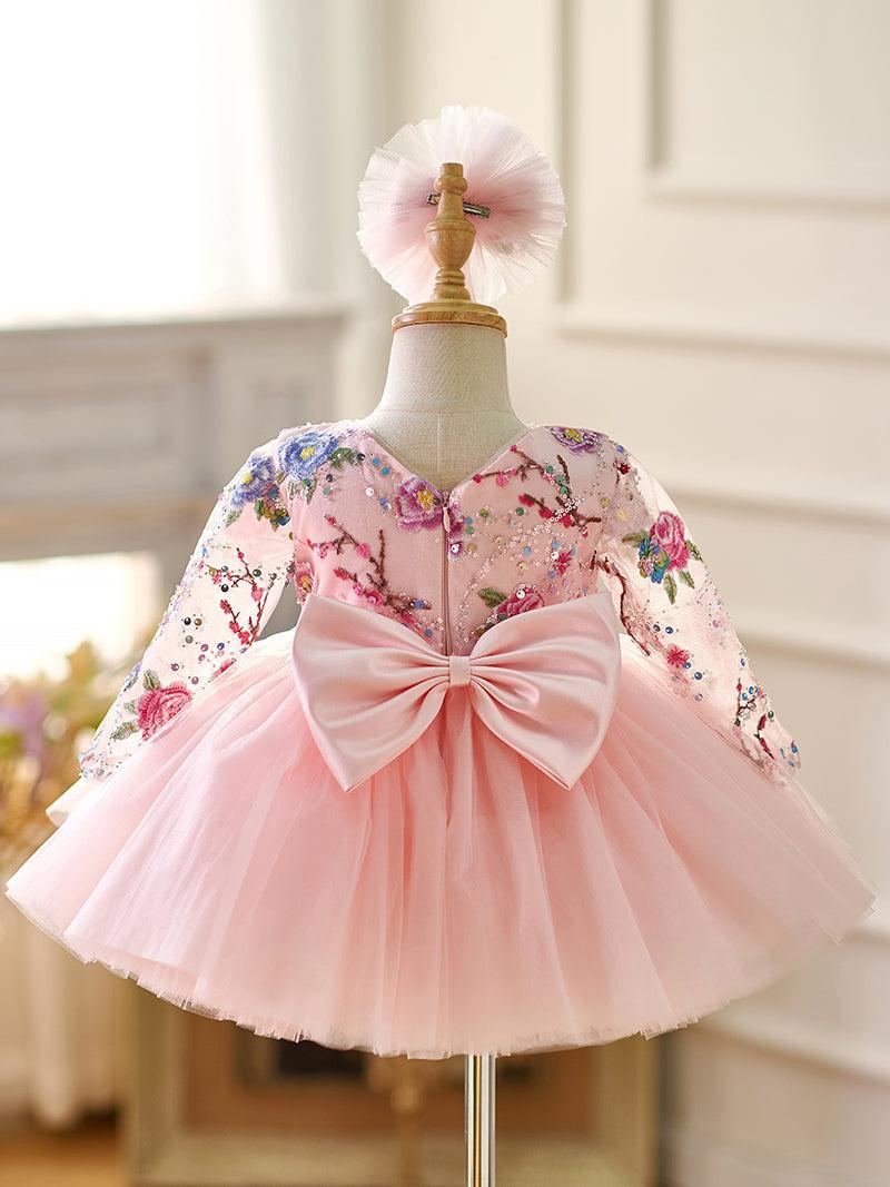 Jill Pink Baby Lace Long Sleeve Adorable Baby Birthday Girl Dress J054