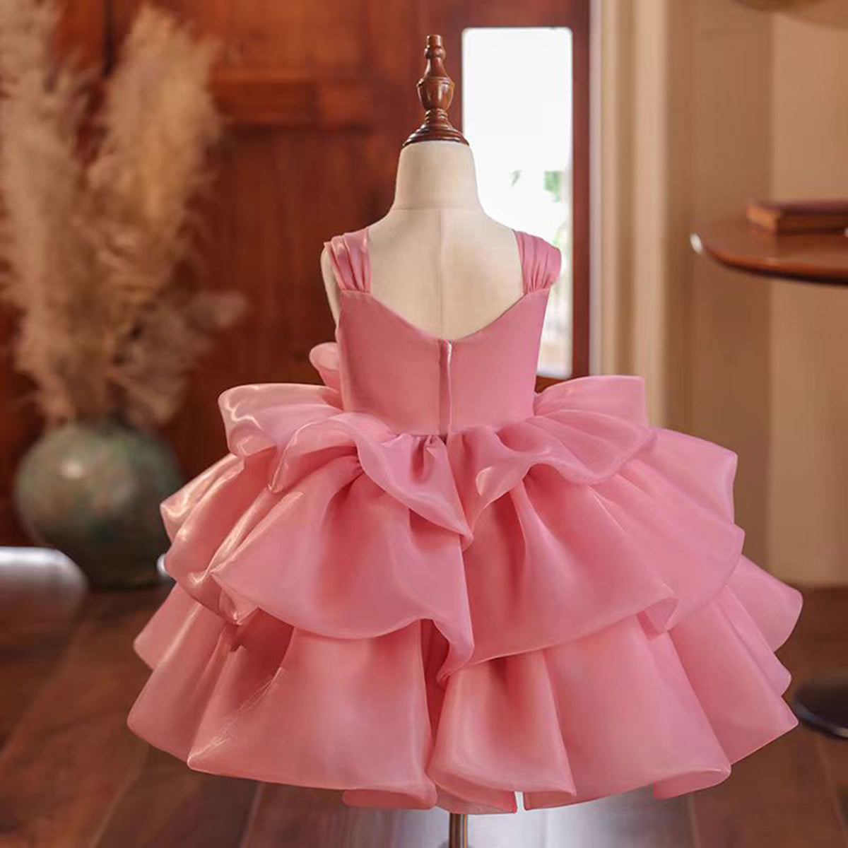 Jill Pink Flower Girl Dress Sleeveless for Princess Kids 1st Birthday Party J710