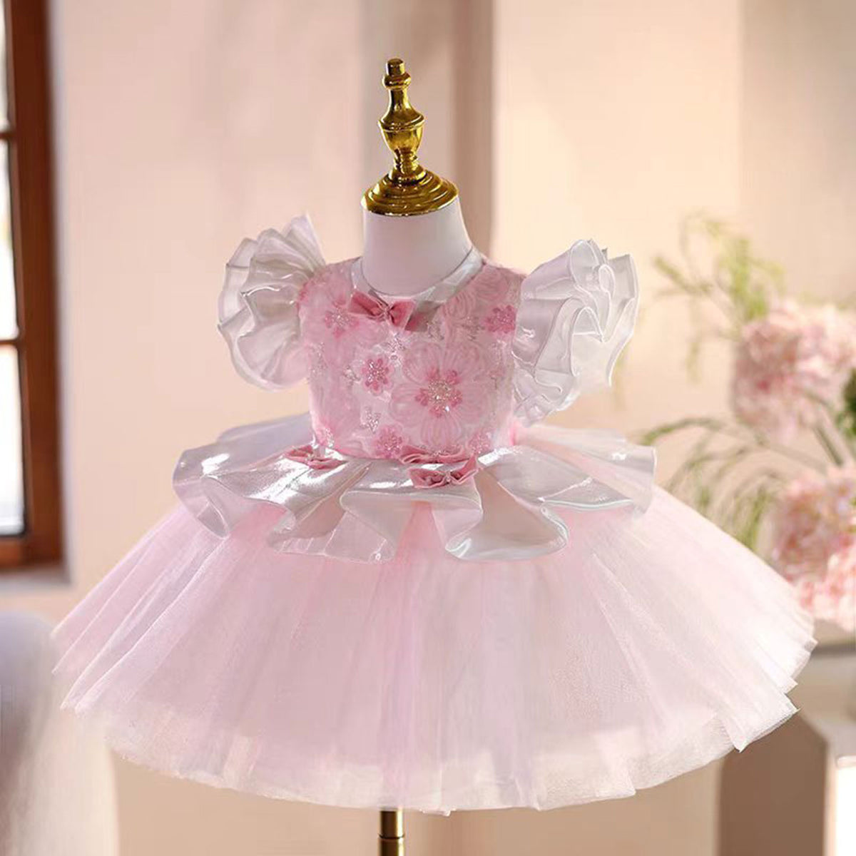 Jill Pink Flower Girl Dress Toddler Kids 1st Wedding Birthday Party Ball Gown J487