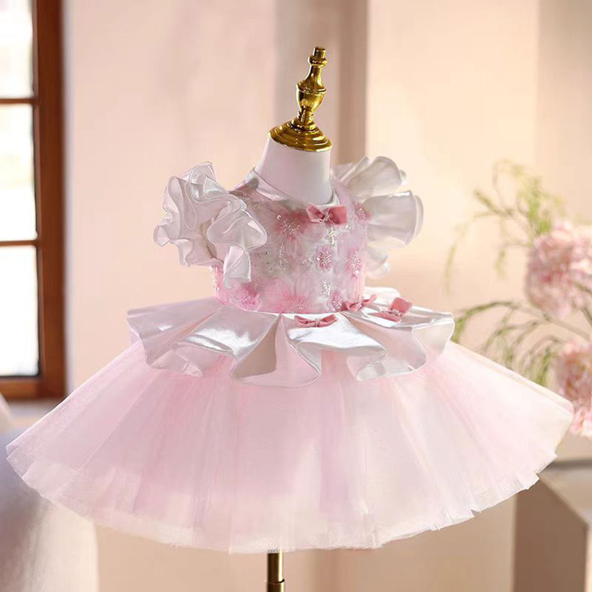 Jill Pink Flower Girl Dress Toddler Kids 1st Wedding Birthday Party Ball Gown J487