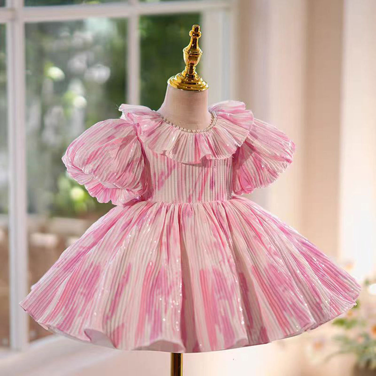 Jill Pink Flower Girl Dress for Princess Kids 1st Birthday Party Knee Length Gown J767