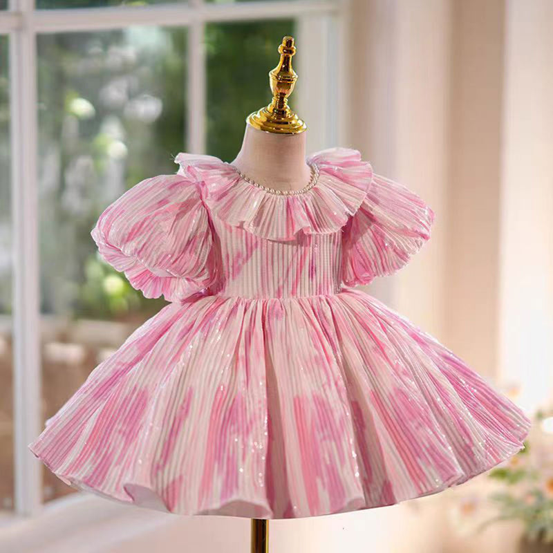 Jill Pink Flower Girl Dress for Princess Kids 1st Birthday Party Knee Length Gown J767