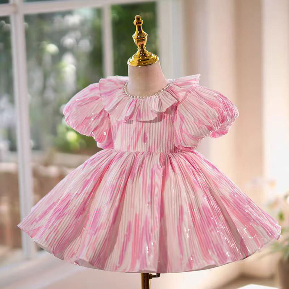 Jill Pink Flower Girl Dress for Princess Kids 1st Birthday Party Knee Length Gown J767