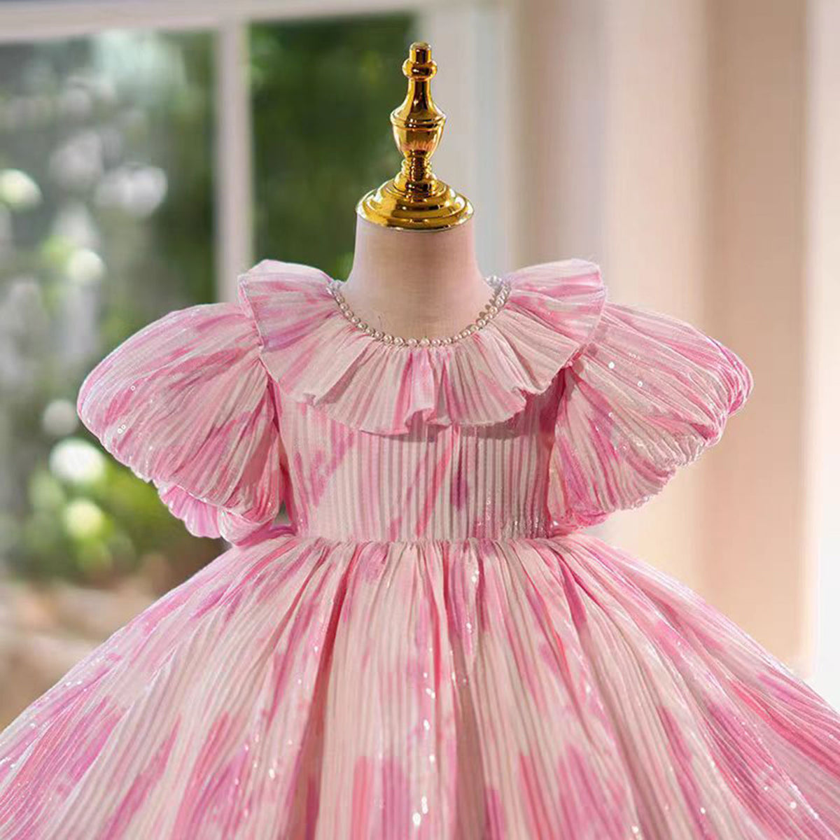 Jill Pink Flower Girl Dress for Princess Kids 1st Birthday Party Knee Length Gown J767