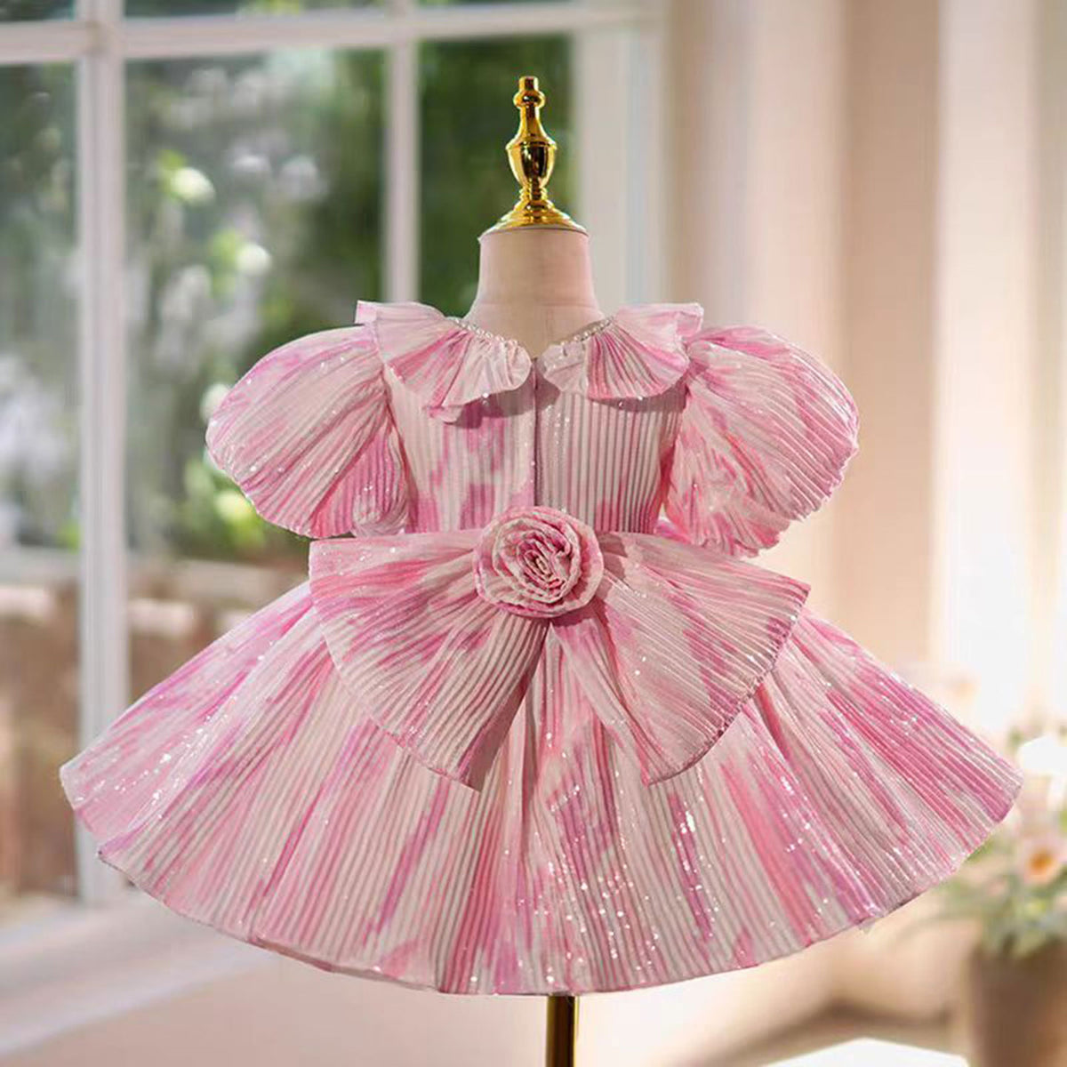 Jill Pink Flower Girl Dress for Princess Kids 1st Birthday Party Knee Length Gown J767