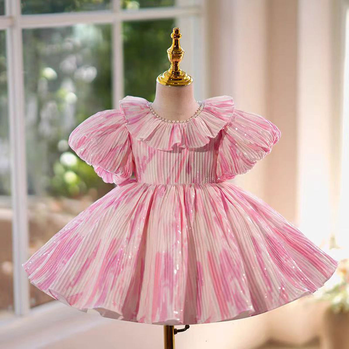 Jill Pink Flower Girl Dress for Princess Kids 1st Birthday Party Knee Length Gown J767