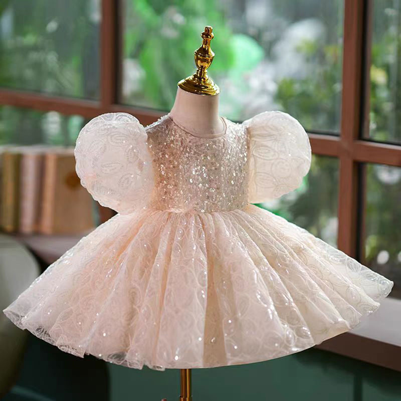 Jill Pink Lace Flower Girl Dress for Princess Kids 1st Birthday Party Gown J768