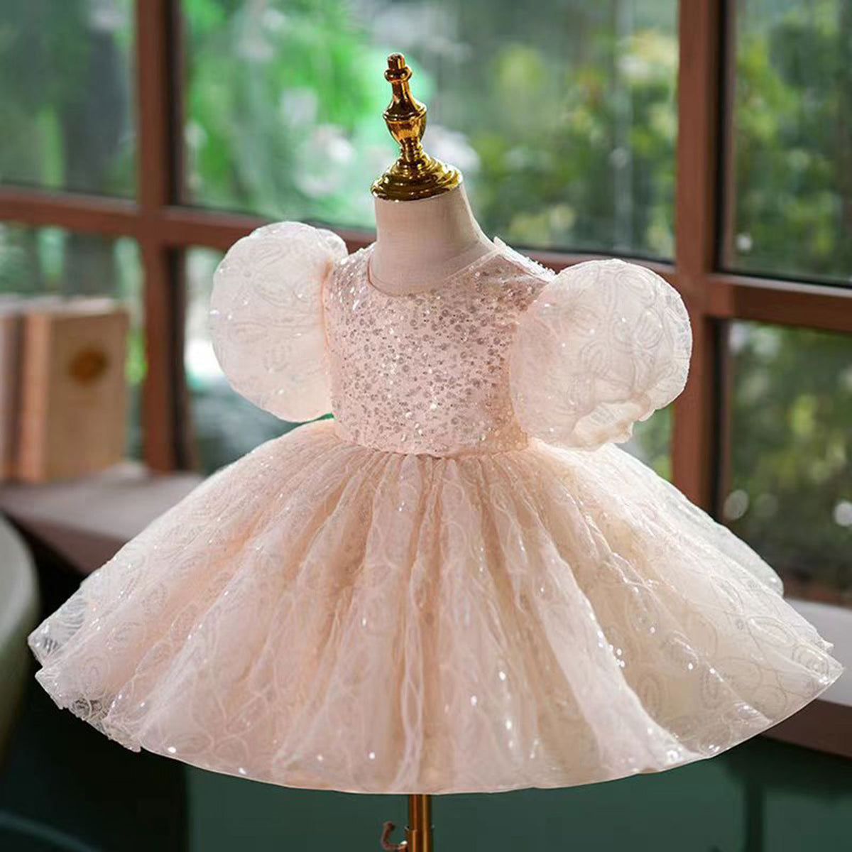 Jill Pink Lace Flower Girl Dress for Princess Kids 1st Birthday Party Gown J768