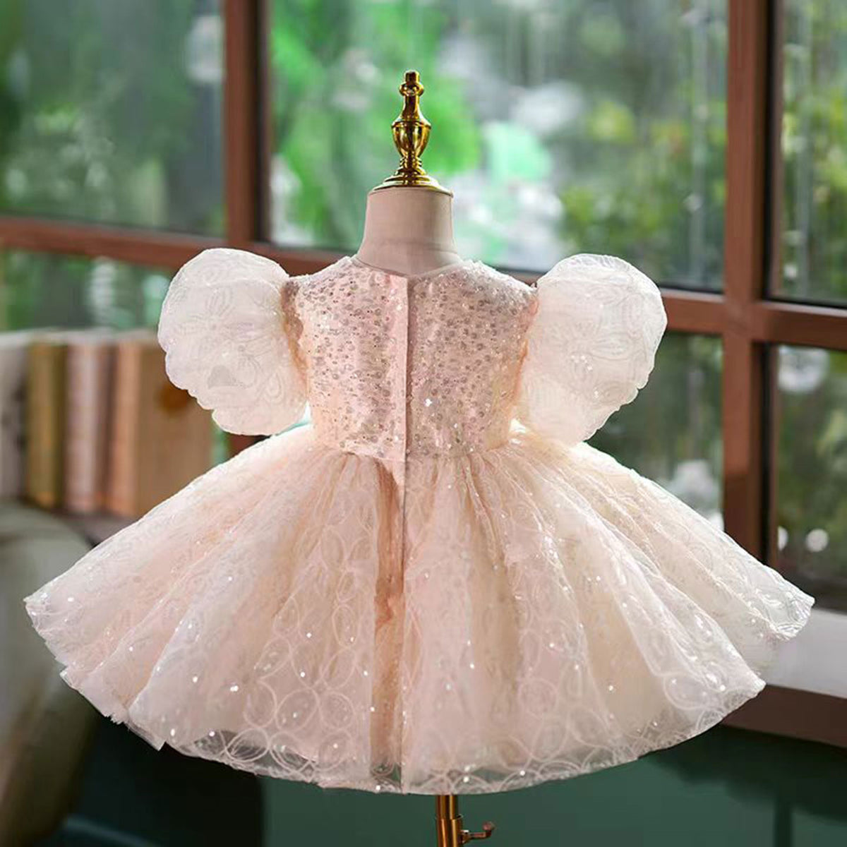 Jill Pink Lace Flower Girl Dress for Princess Kids 1st Birthday Party Gown J768