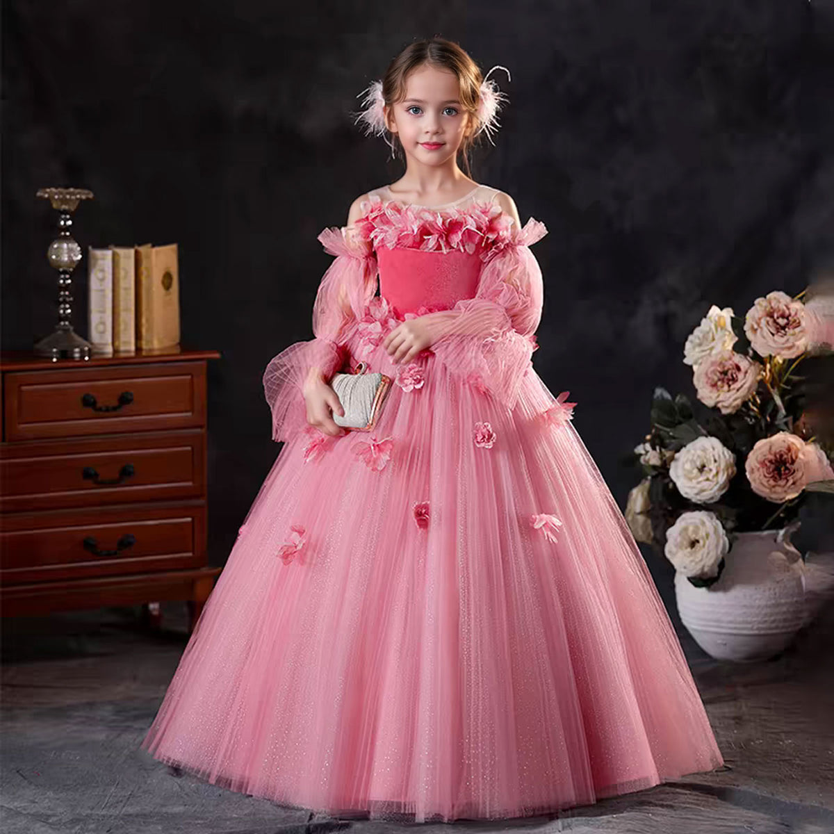 Jill Pink Long Sleeve Girl Birthday Pageant Party Dress J350