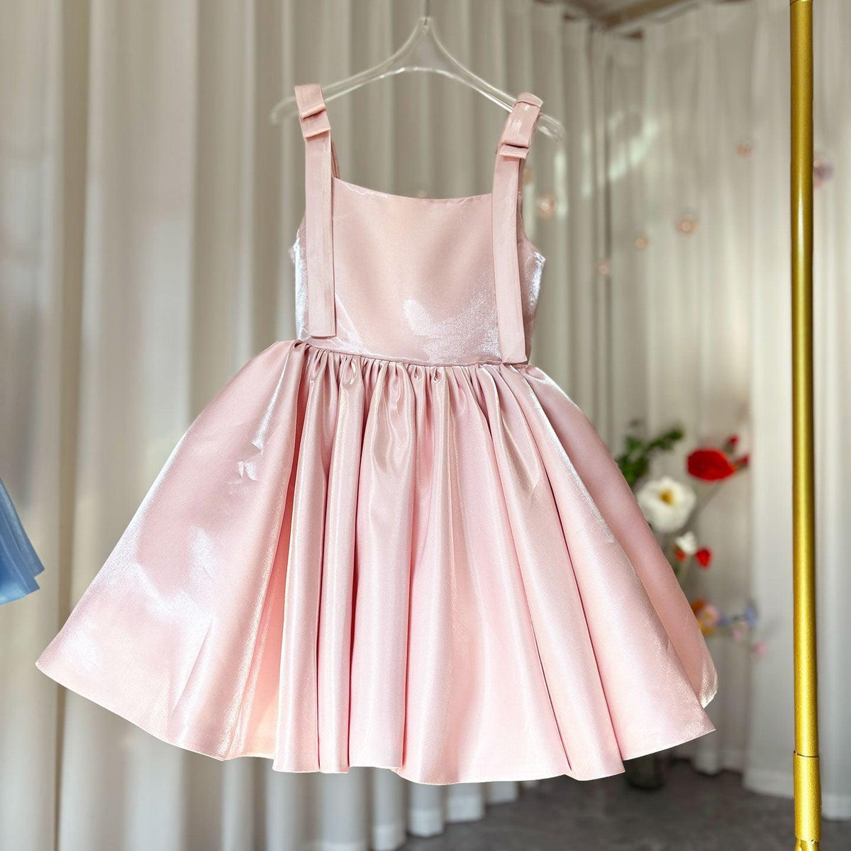 Jill Pink Puffy Square Collar Satin Birthday Party Girl Dress J226