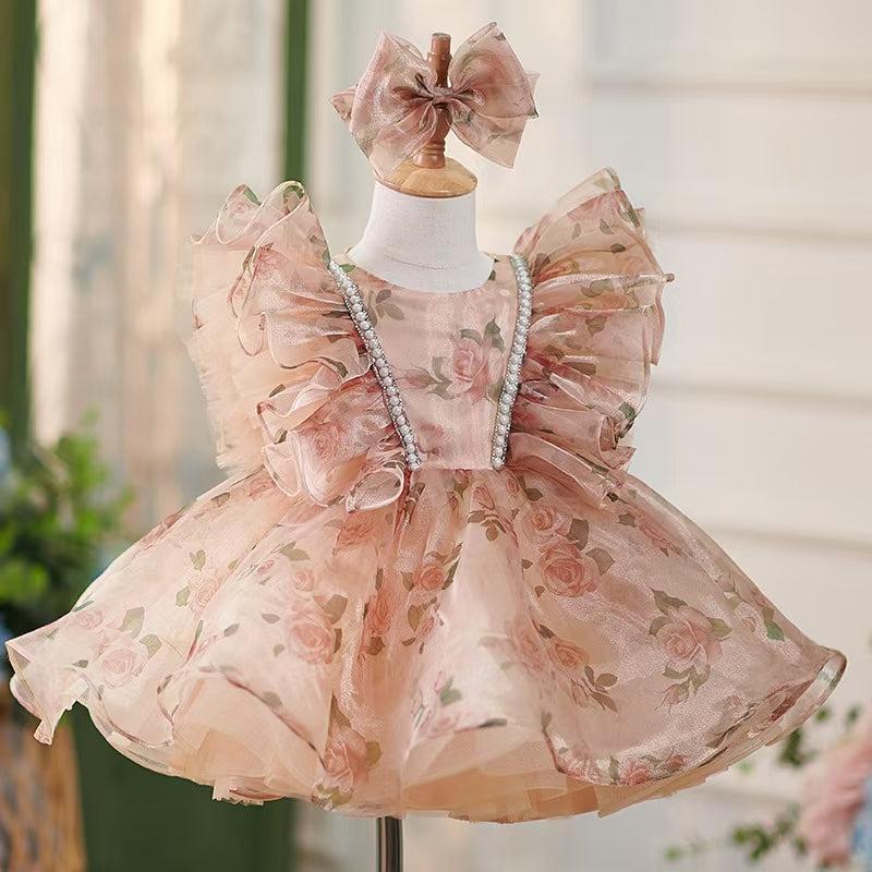 Jill Puffy Sleeve Champagne Baby Knee Length Girl Dress J225