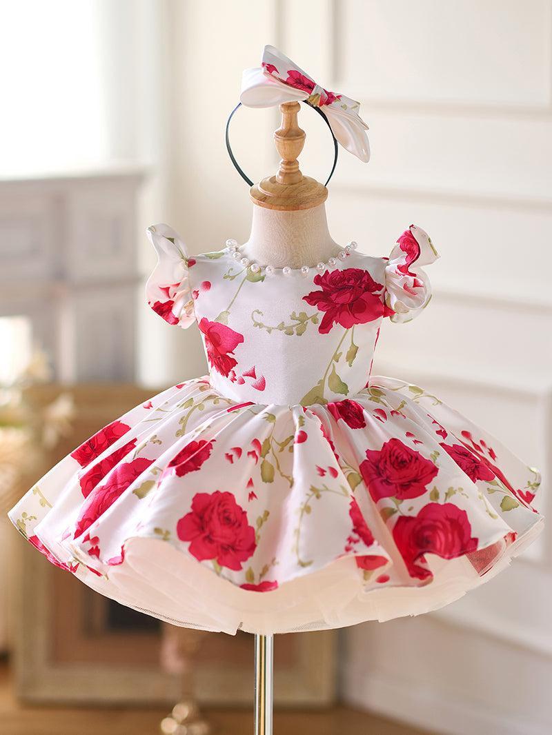 Jill Red Baby Puffy Sleeve Knee Length Baby Girl Dress J051