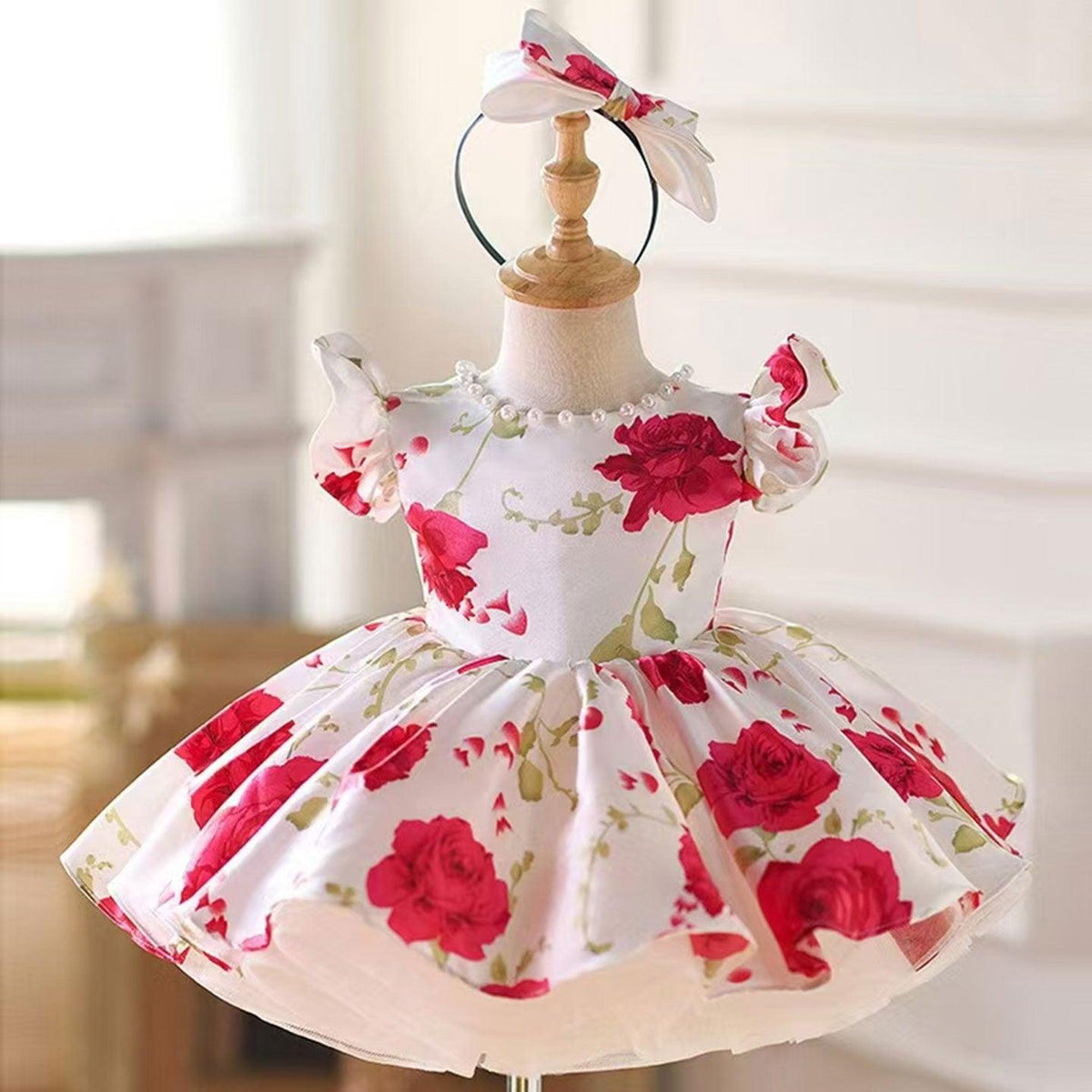 Jill Red Baby Puffy Sleeve Knee Length Baby Girl Dress J051