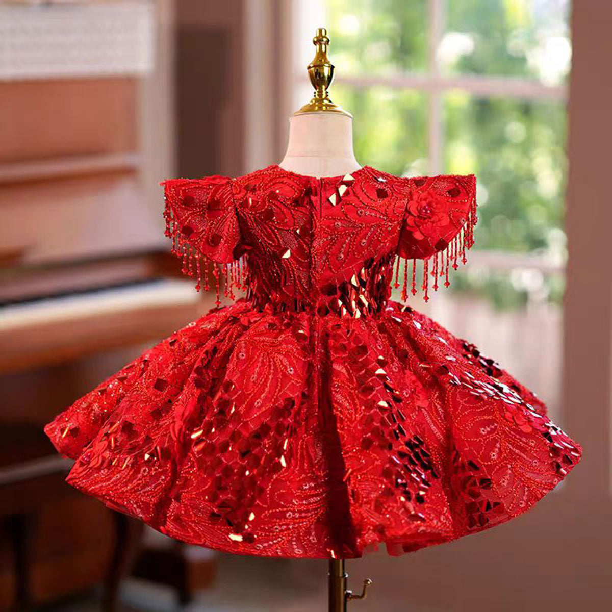 Jill Red Flower Girl Dress for Princess Kids 1st Birthday Party J469