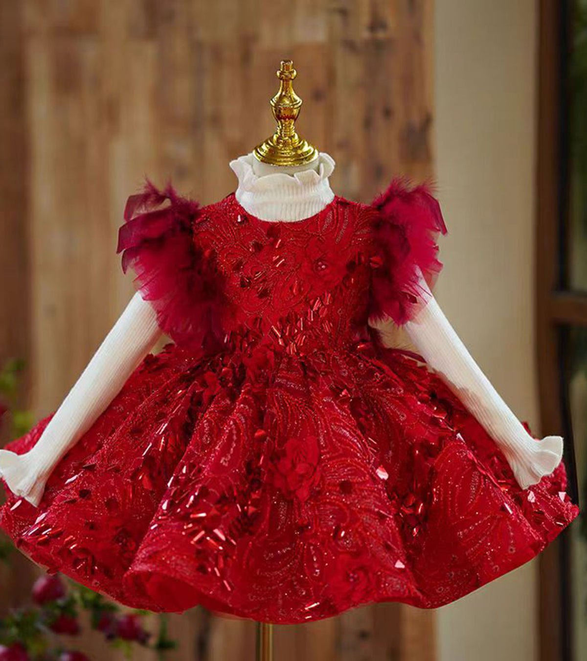 Jill Red Flower Girl Dress for Princess Kids 1st Birthday Party J469