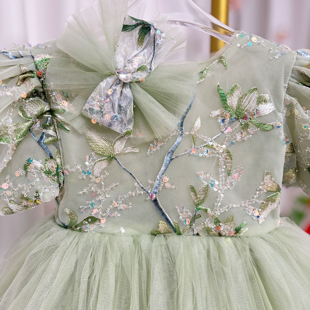 Jill Sage Green Baby Long Sleeve Knee Length Girl Dress J060