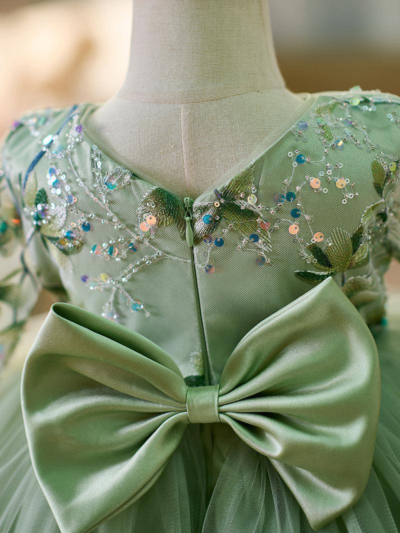 Jill Sage Green Baby Long Sleeve Knee Length Girl Dress J060