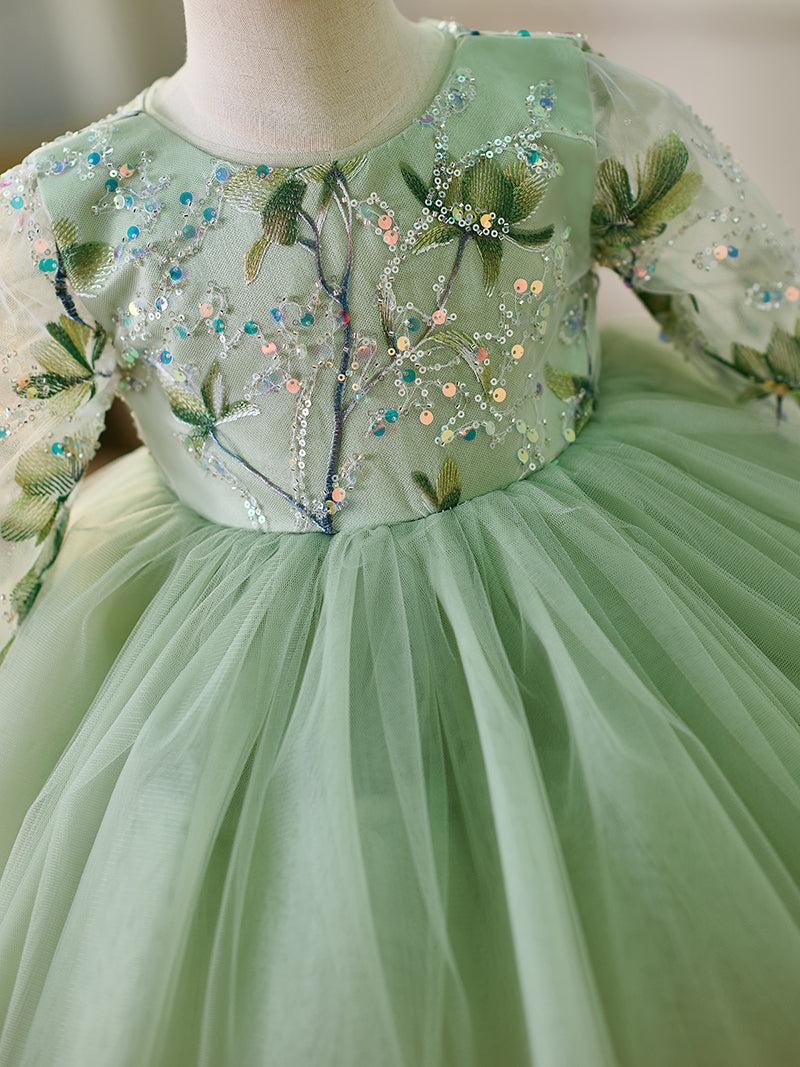 Jill Sage Green Baby Long Sleeve Knee Length Girl Dress J060