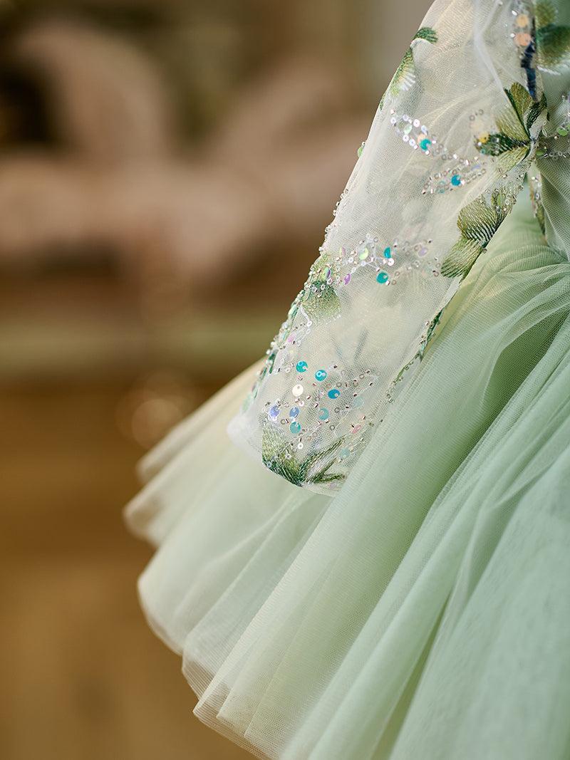 Jill Sage Green Baby Long Sleeve Knee Length Girl Dress J060