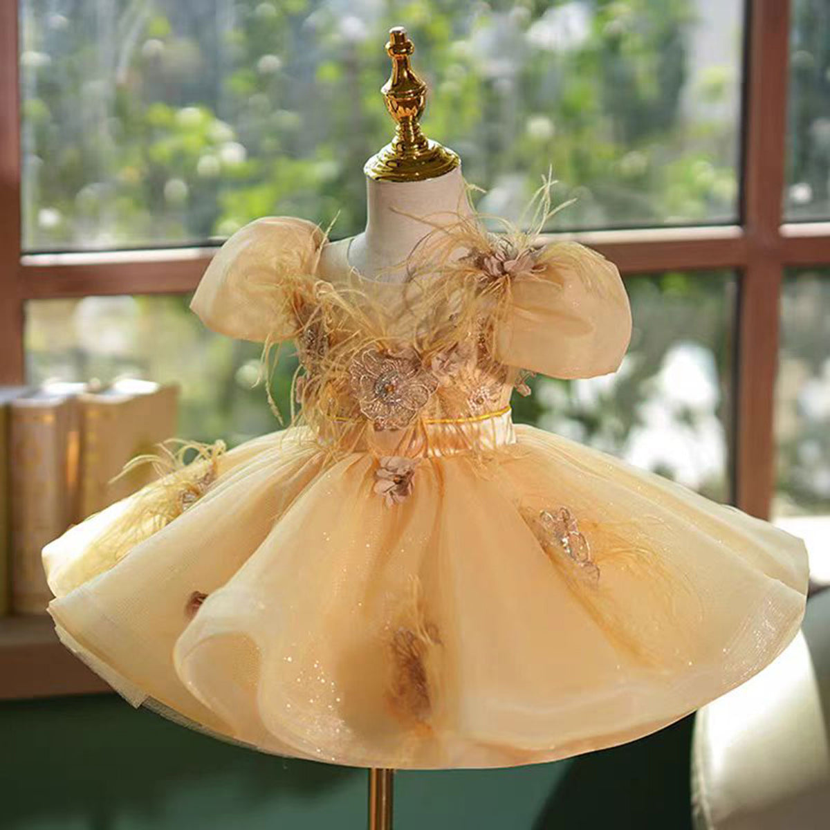 Jill Saprkly Champagne Flower Princess Girl Dress for Kids Birthday Party J783