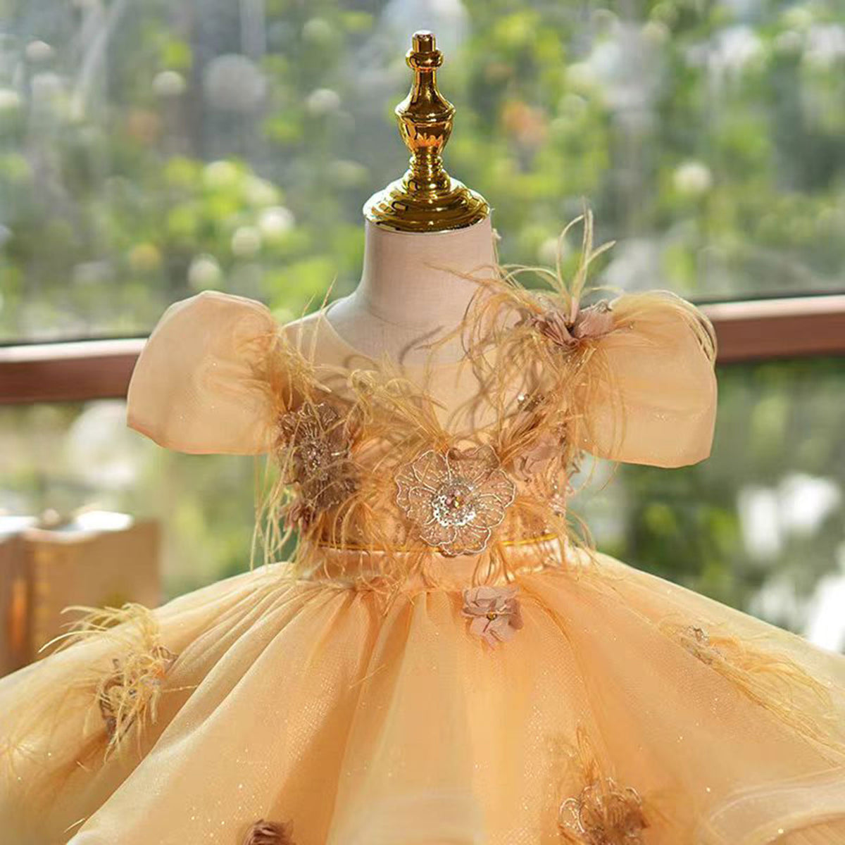 Jill Saprkly Champagne Flower Princess Girl Dress for Kids Birthday Party J783