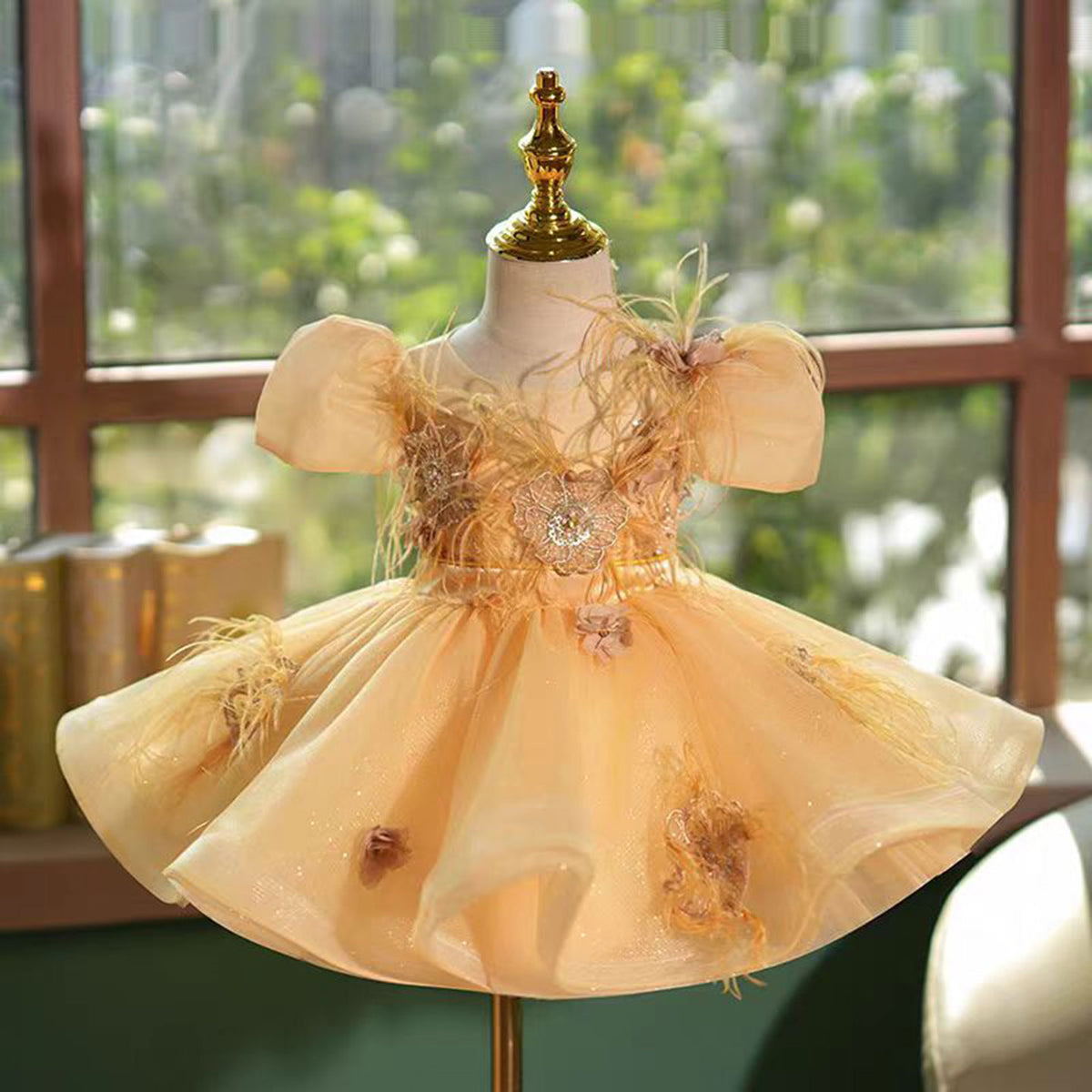 Jill Saprkly Champagne Flower Princess Girl Dress for Kids Birthday Party J783