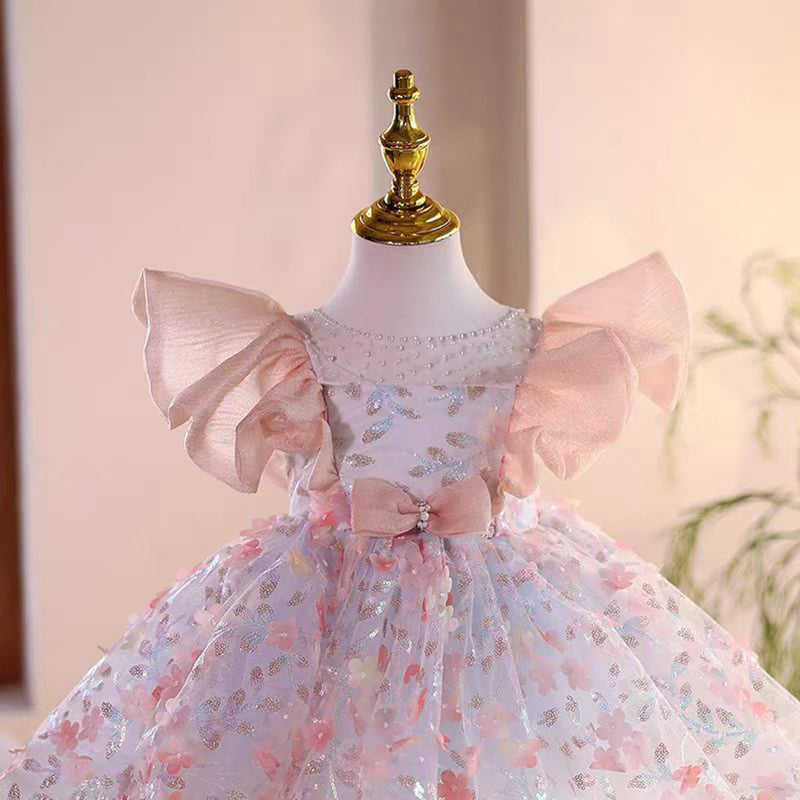 Jill Saprkly Pink Flower Girl Dress for Princess Kids 1st Birthday Party J473