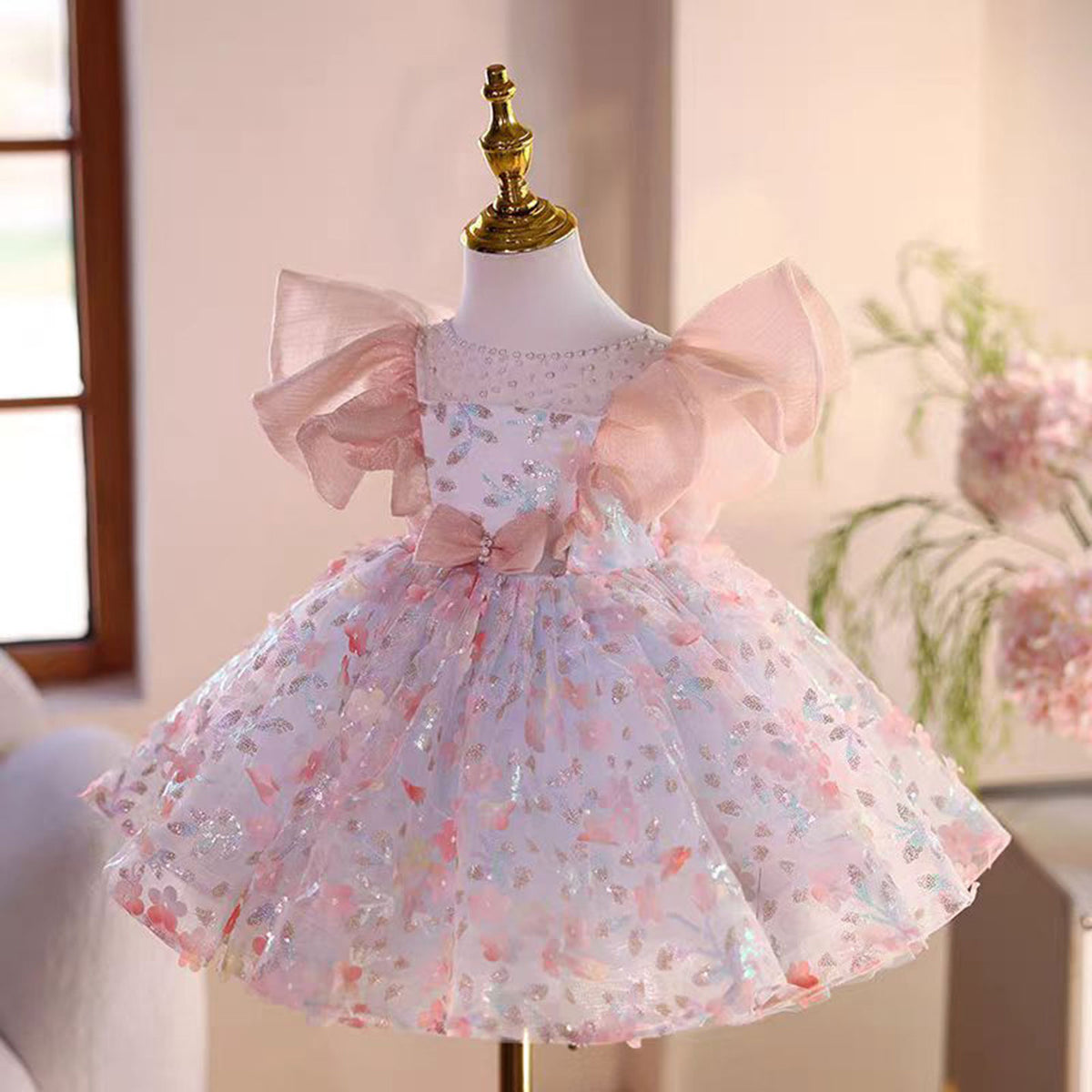 Jill Saprkly Pink Flower Girl Dress for Princess Kids 1st Birthday Party J473