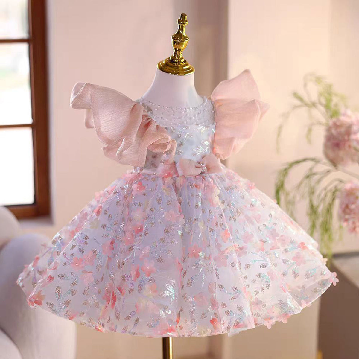 Jill Saprkly Pink Flower Girl Dress for Princess Kids 1st Birthday Party J473