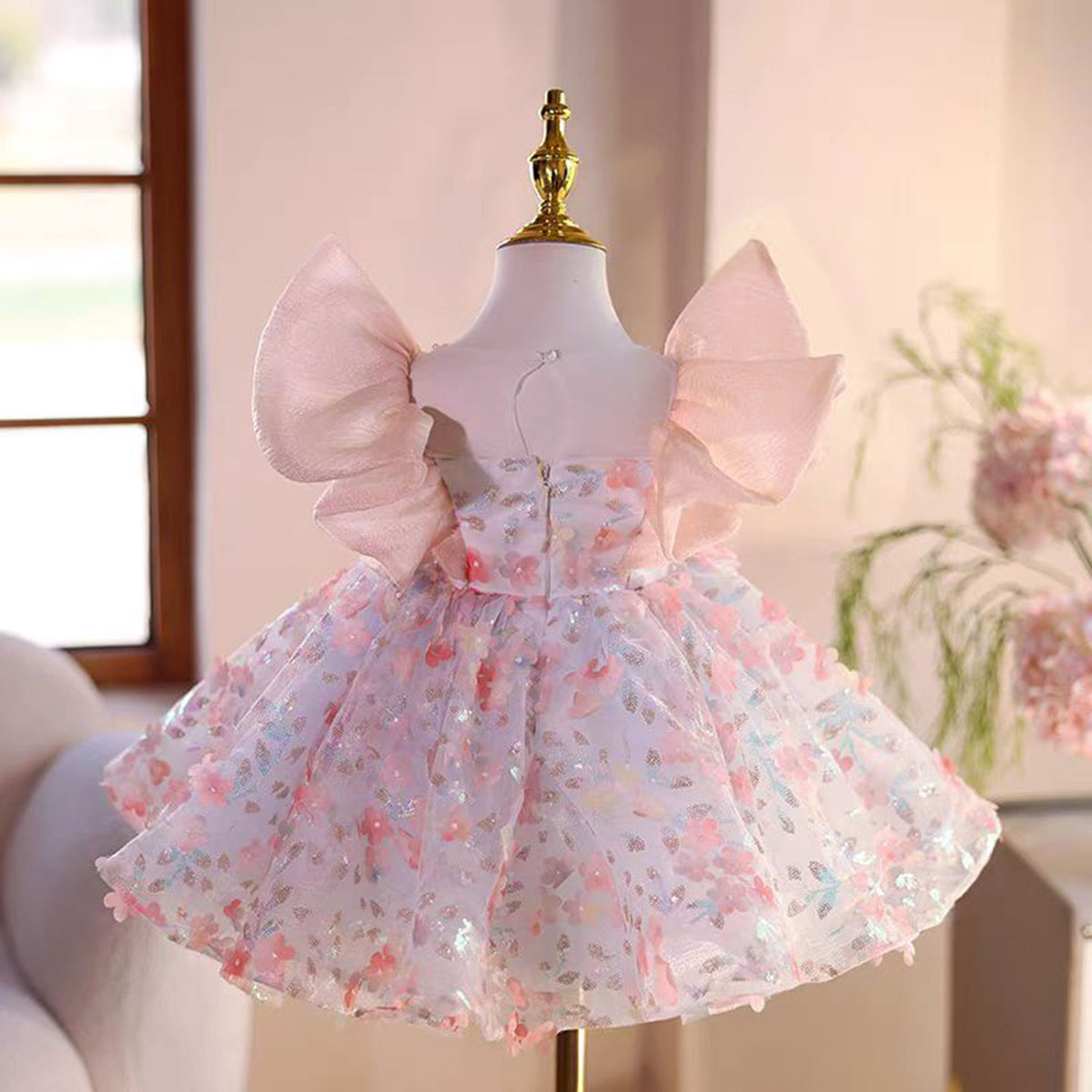 Jill Saprkly Pink Flower Girl Dress for Princess Kids 1st Birthday Party J473