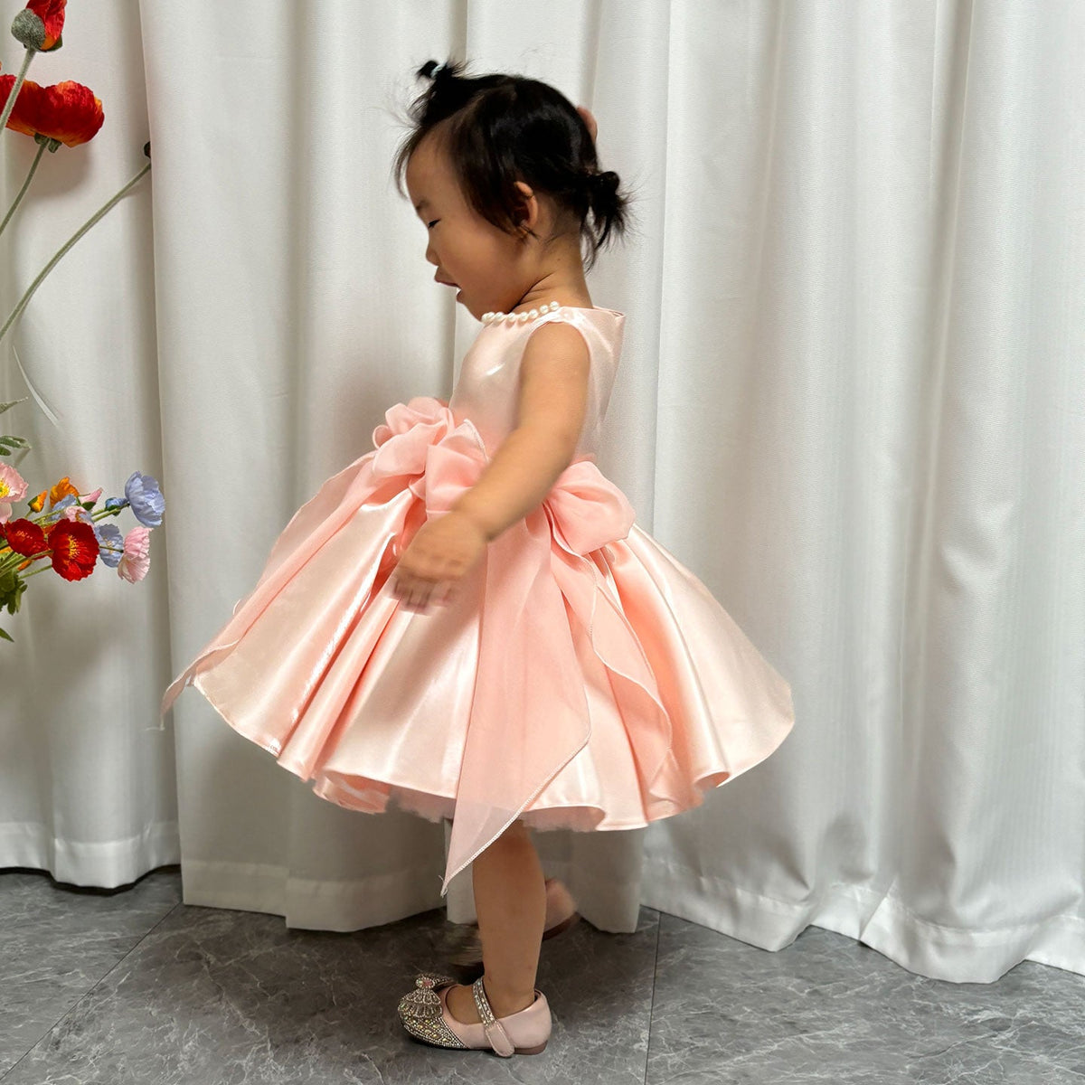 Jill Sleeveless Pink Baby Pearls Princess Girl Dress J208