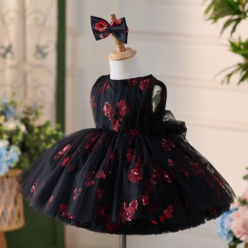 Jill Super Cute Black Baby Lace Knee Length Girl Dress J252