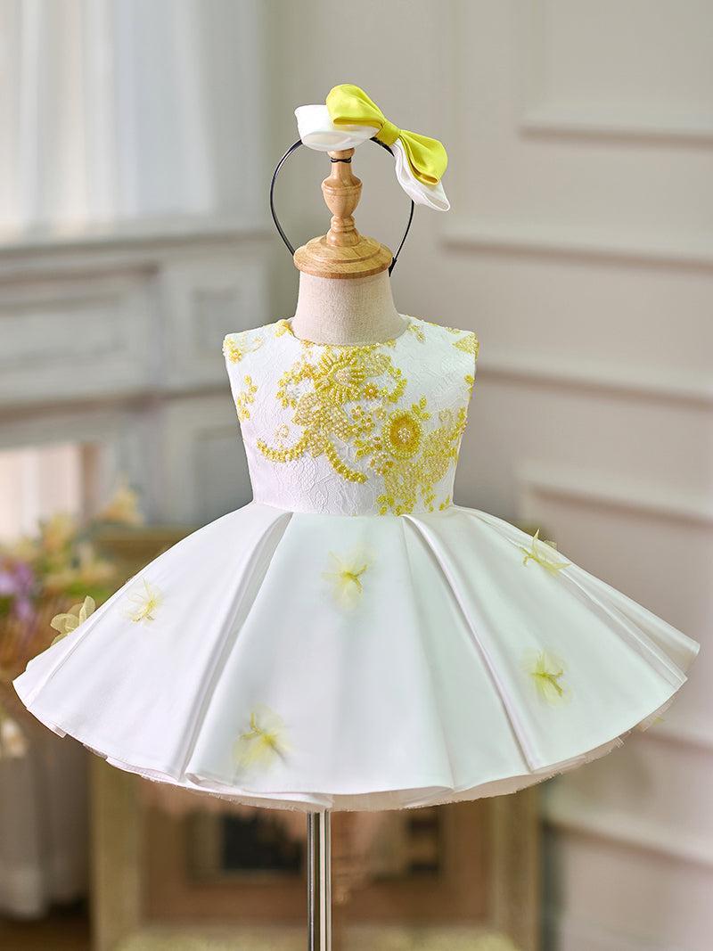 Jill White Baby Beading Adorable Knee Length Birthday Girl Dress J023