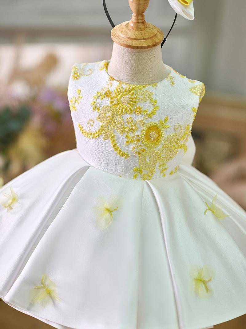 Jill White Baby Beading Adorable Knee Length Birthday Girl Dress J023